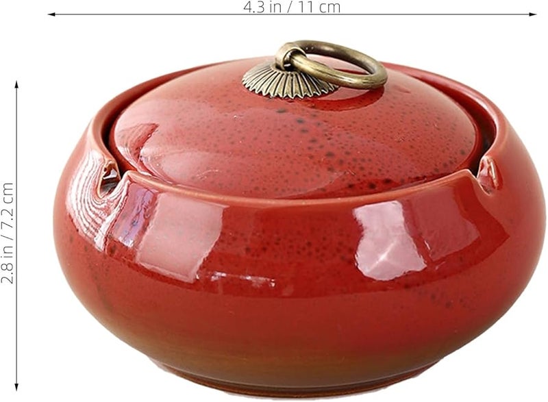 Red Ceramic Windproof Ashtray With Lid Portable Ash Holder For Indoor Outdoor Use - Image 4